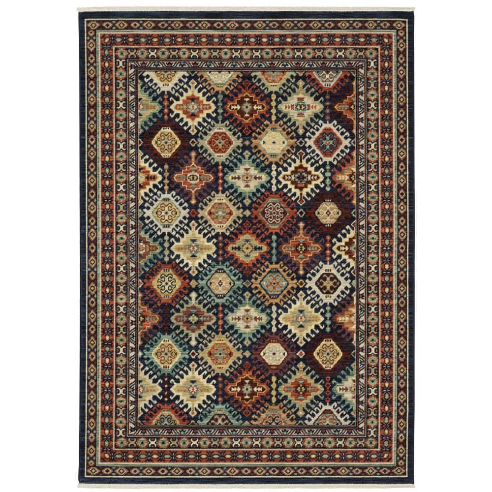 5 X 8 Navy Blue, Red, Orange Oriental Washable Area Rug Runner Rug price history on PriceWatchPro