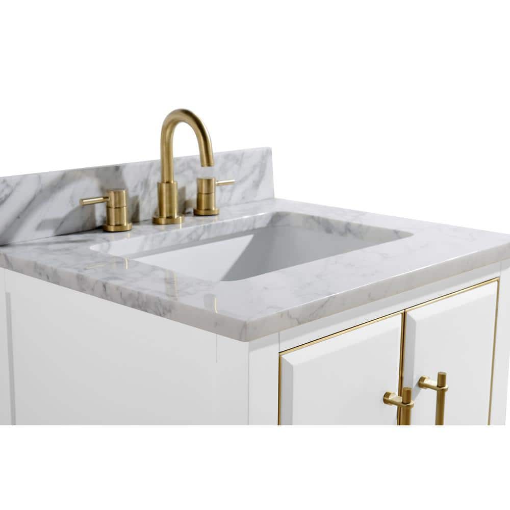 Modern Elegance 24" White Solid Wood Bathroom Vanity with Marble Top
