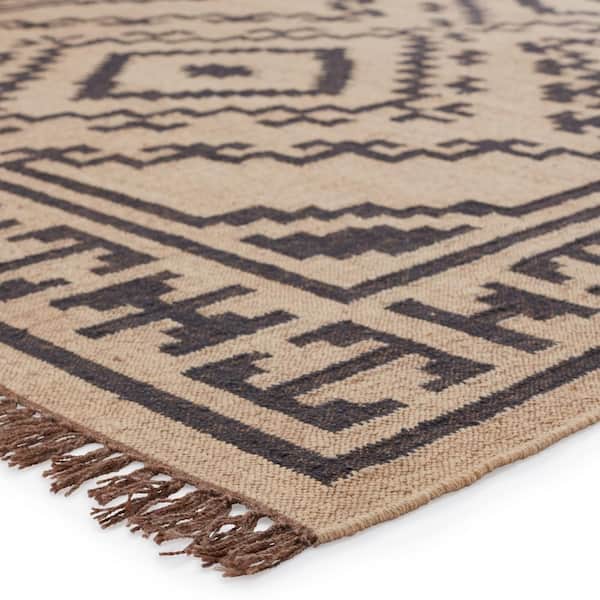 Jaima Beige/Black 8x10 ft. Handmade Tribal Jute Rectangle Area Rug