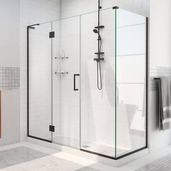 DreamLine Unidoor-X 57.5 in. W x 34-3/8 in. D x 72 in. H Frameless Hinged Shower Enclosure in Matte Black