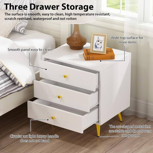 Drawer Bedside Cabinet White Grey Plastic Nightstand Storage Table Bedroom Box 