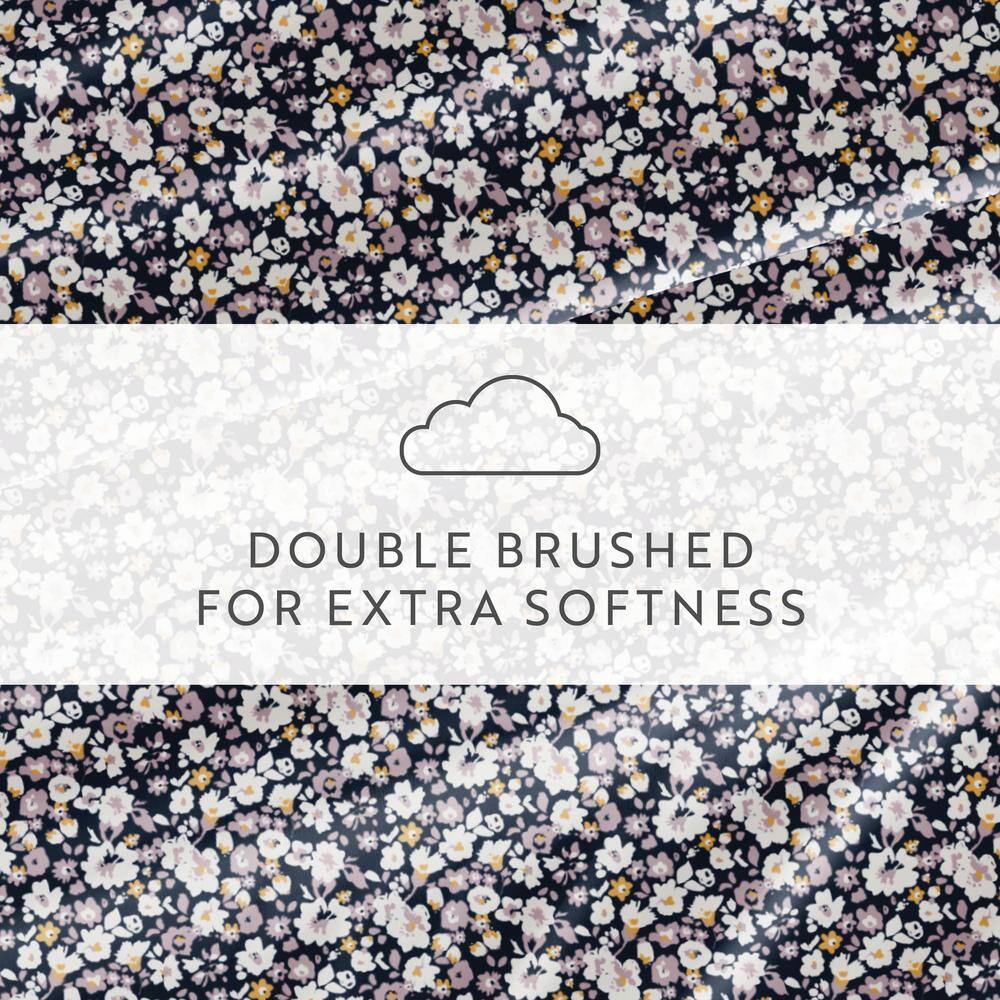 Navy Floral Full Microfiber 3-Piece Sheet Set