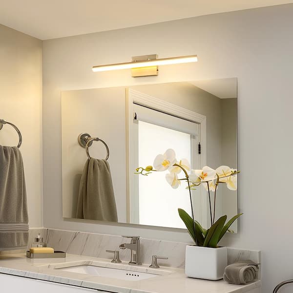 24 in. 1-Light 24W Nickel Vanity Light Integrated LED Wall Sconce for Bathroom, Modern Matte Black Light Bar Over Mirror