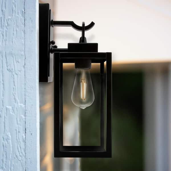 1-Light Black LED Outdoor Wall Lantern Sconce with Dusk to Dawn Sensor