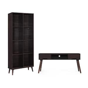 47 in. Walnut MDF Entertainment Center with 2-Drawer Fits TVs Up to 47 in. with Media Cabinet