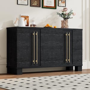 Black Wood 60 in. Traditional Style Sideboard with Adjustable Shelves and Gold Handles