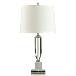 Dann Foley 29 in. Clear Candlestick Task and Reading Table Lamp for Living Room with White Silk Shade