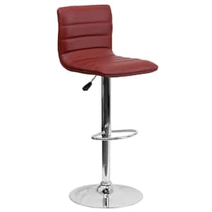 Adjustable Height Burgundy Cushioned Bar Stool