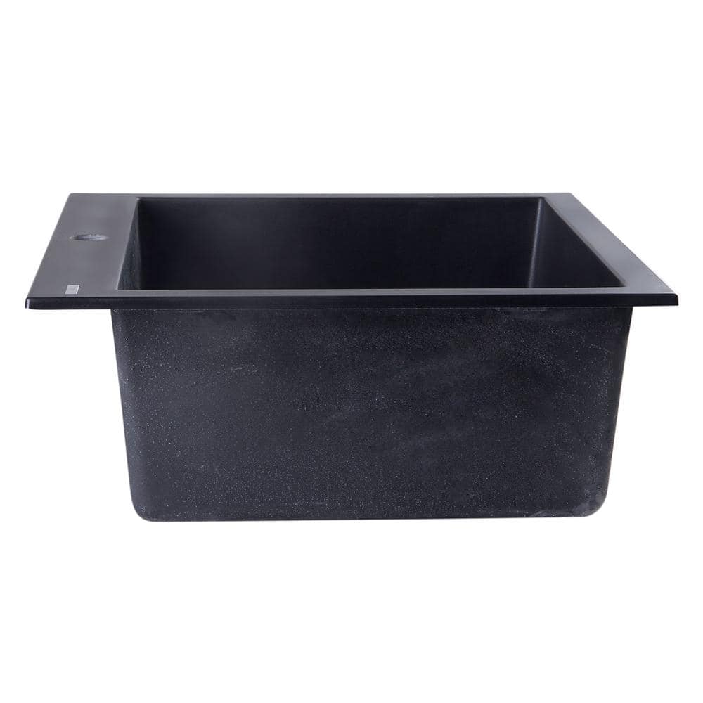 24'' Black Granite Single Bowl Drop-In Kitchen Sink