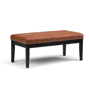 Lacey 43 in. Contemporary Ottoman Bench in Distressed Saddle Brown Faux Air Leather