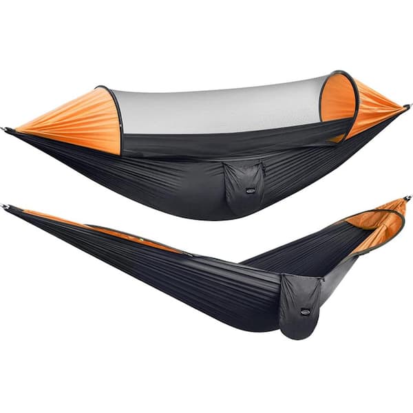 Unbranded 9.5 ft. Portable Large Camping Parachute Nylon Hanging Hammock with Mosquito Net in Orange/Black