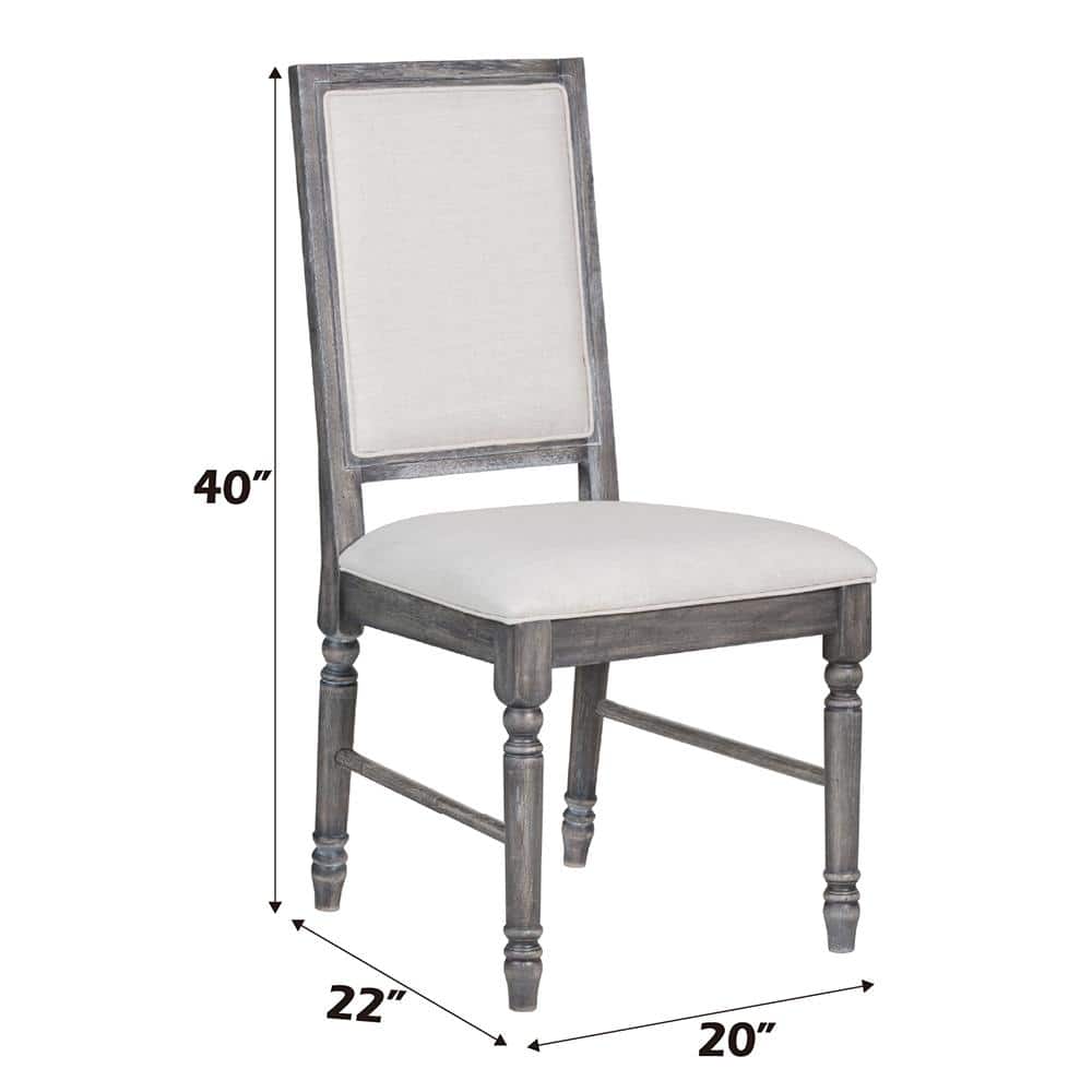 Elegant Gray Linen High-Back Wood Side Chair with Turned Legs