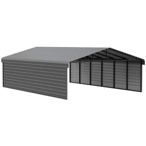 20 ft. W x 29 ft. D x 9 ft. H Charcoal Galvanized Steel Carport with 2-sided Enclosure