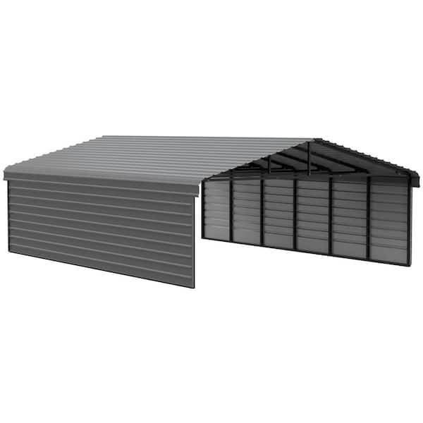Arrow 20 ft. W x 29 ft. D x 9 ft. H Charcoal Galvanized Steel Carport with 2-sided Enclosure