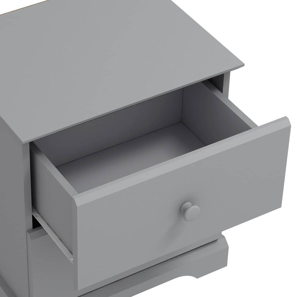 Gray Wood 2-Drawer Kids Nightstand, 22" Height