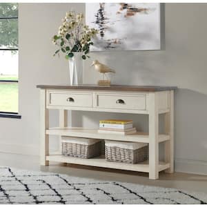 Monterey 50 in. Cream White and Brown Rectangle Solid Wood Console Table with Drawers
