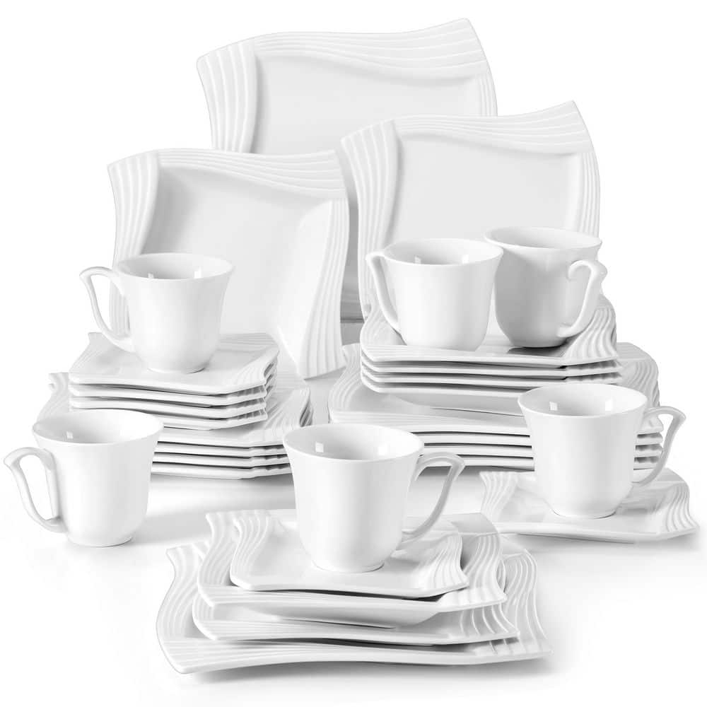 MALACASA Ivory White Dinnerware Sets, 30-Piece Porcelain Square