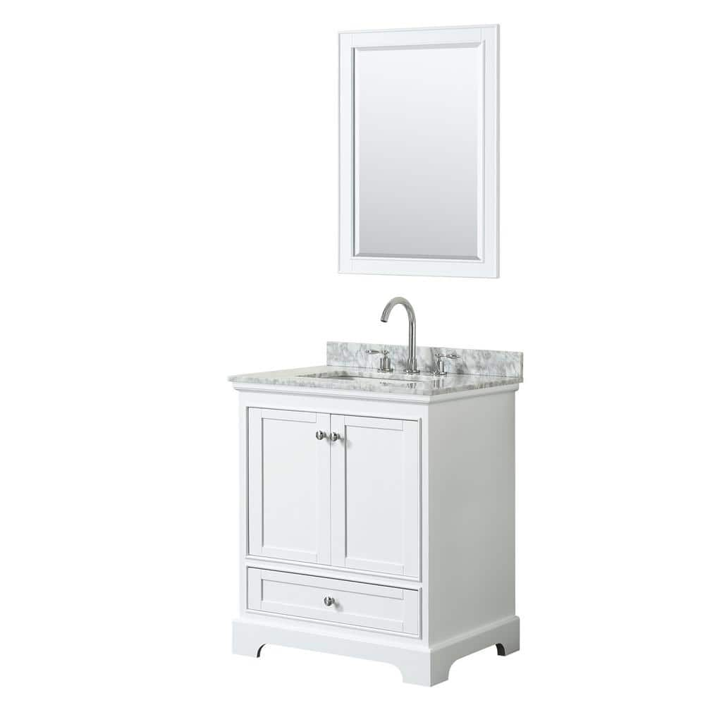 Wyndham Collection Deborah 30 in. Single Vanity in White with Marble ...