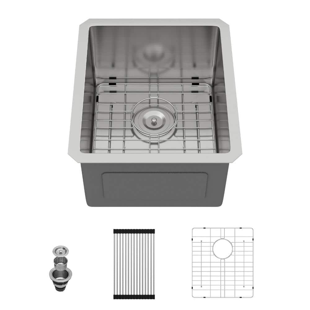17 in. Undermount Bar Kitchen Sink Single Bowl 16 Gauge Brushed Nickel Stainless Steel with Bottom Grid and Strainer price history on PriceWatchPro