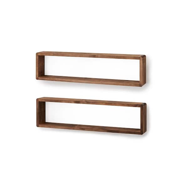 4 in. x 32 in. x 8 in. Walnut Stackable Floating Wall Shelves (Set