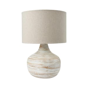 21.26 in. Whitewashed Bamboo Table Lamp with White Linen Shade (Set of 2)