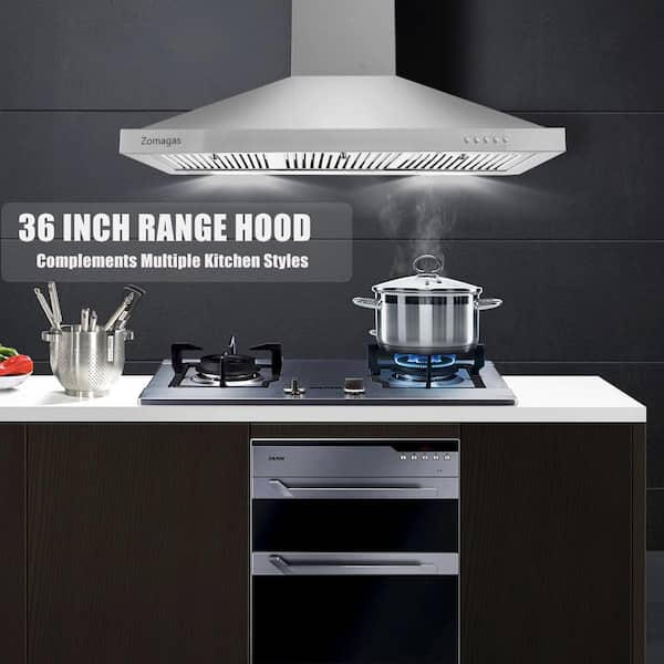 24/30/36 in Wall Mount Range Hood 450CFM Stainless Steel Extension Pipe  Optional