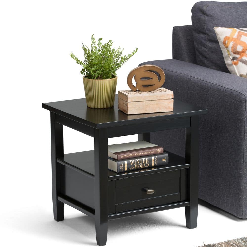 Warm Shaker 20" Black Solid Wood End Table with Storage