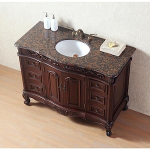 Saturn 48 in. Dark Cherry Single Sink Bathroom Vanity with Granite Vanity Top and White Basin