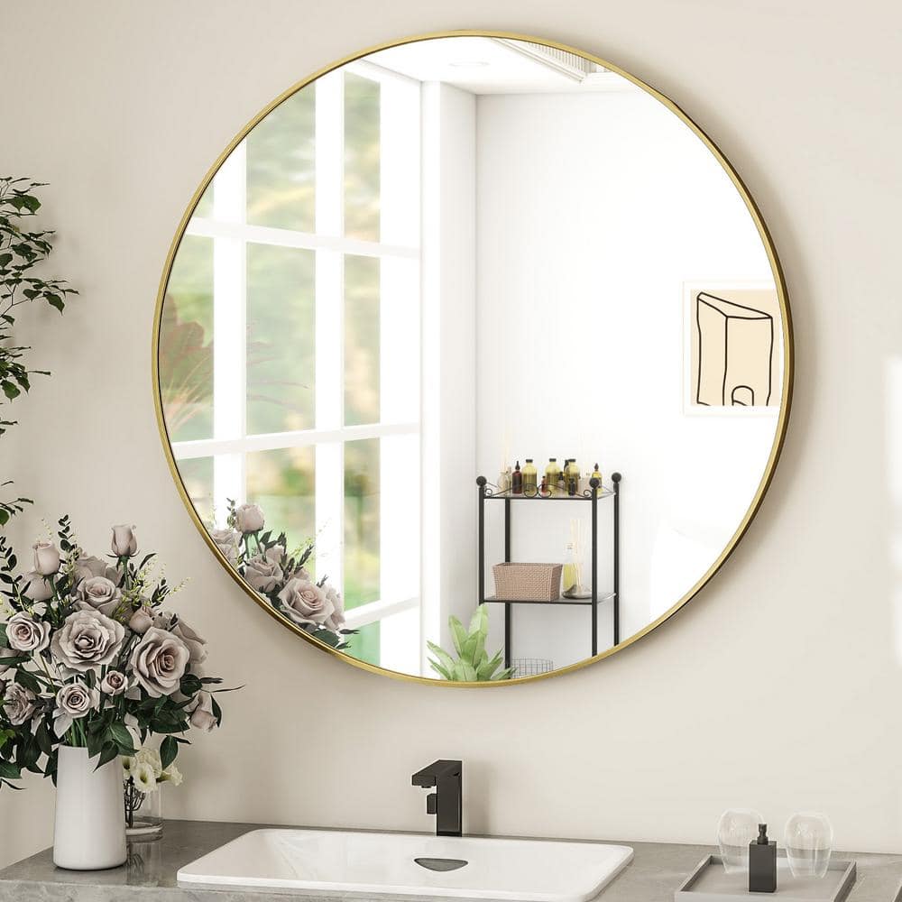 30 in. W x 30 in. H Round Metal Framed Wall Bathroom Vanity Mirror Gold price history on PriceWatchPro