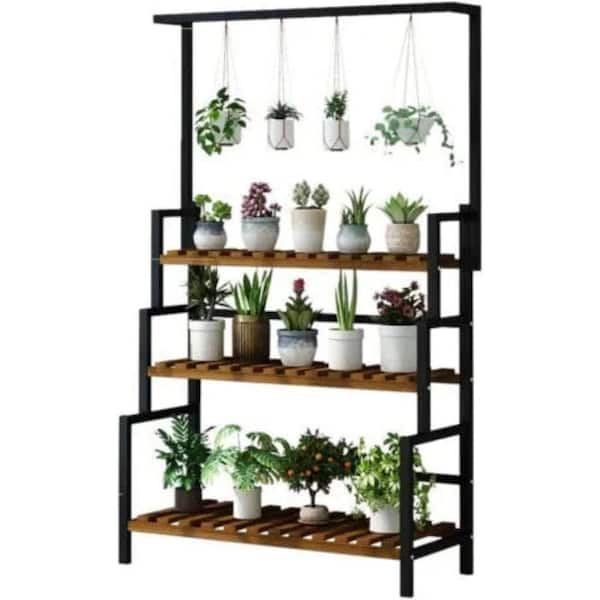 AOPSPS 68.1 in. Metal Plant Stand 3-Tier Rack Flower Pot Shelf Garden Indoor Outdoor Display 3-Tier Hanging Plant Trellis