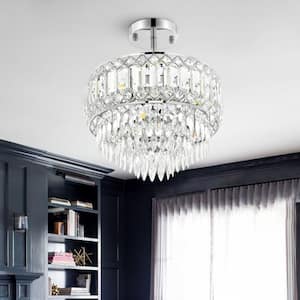 11.6 in. 3-Light Chrome Glam Crystal Semi-Flush Mount Chandelier