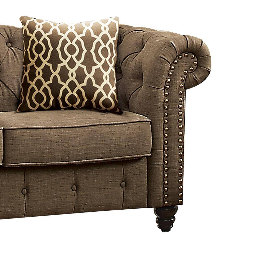 Aurelia 67" Gray Linen Tufted Loveseat with Rolled Arms