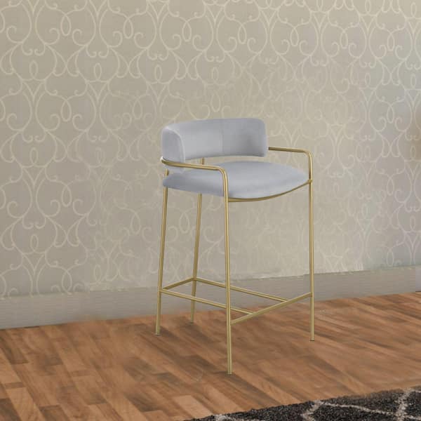 26 in. Gray and Gold Low Back Metal Frame Counter Stool with Fabric Seat