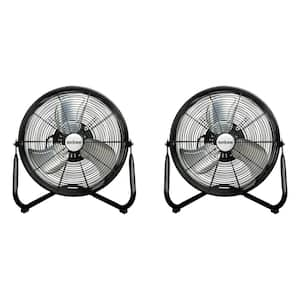 16 in. 3-Speed Floor Fan in Black with Wall Mount Bracket (2-Pack)