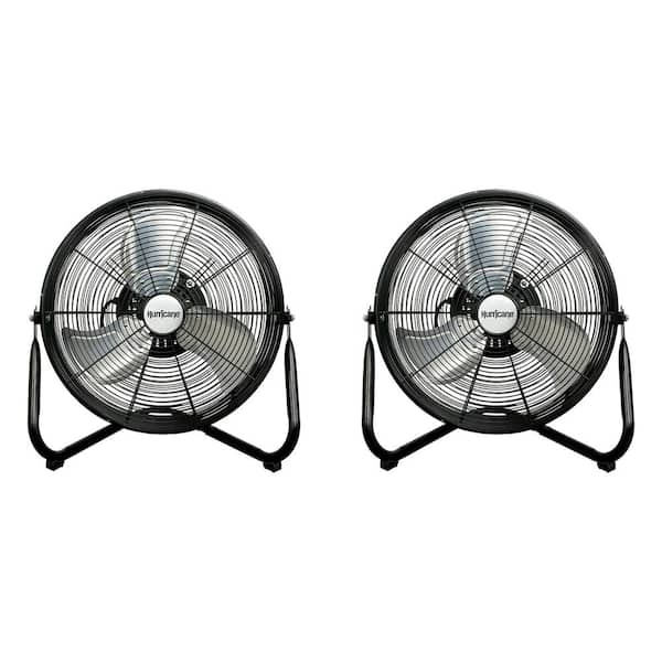 Hurricane 16 in. 3-Speed Floor Fan in Black with Wall Mount Bracket (2-Pack)