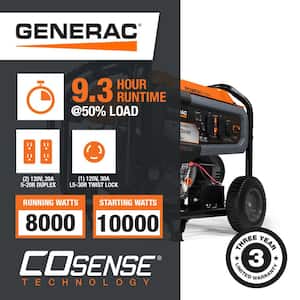 8000-Watt Electric Start Gas-Powered Portable Generator with CO-Sense CARB