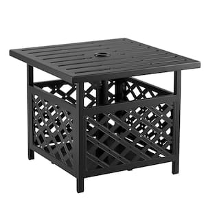 25.35 lb Metal Patio Umbrella Base Table Stand Outdoor Bistro Table with Umbrella Hole in Black