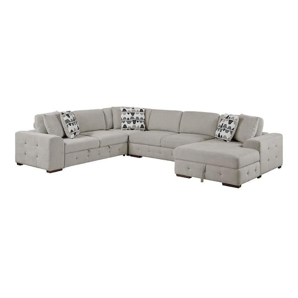 Lazzara Laconia 143 in. Round Arm 4-Piece Sectional Sofa with Right Chaise in Taupe