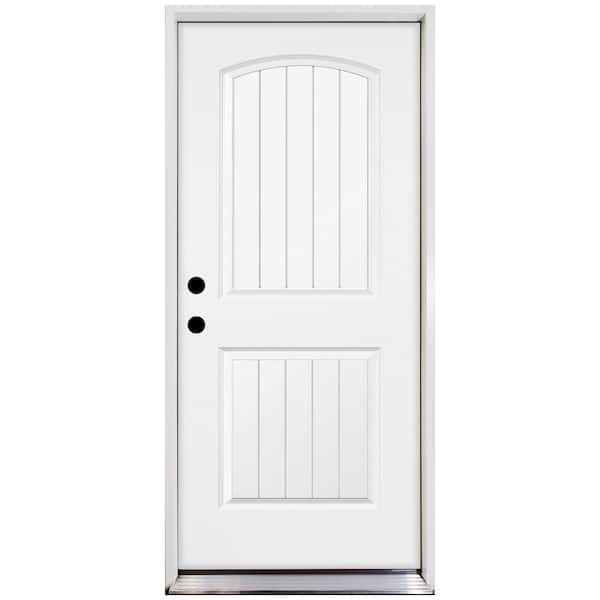 Steves & Sons 32 in. x 80 in. Element Series 2-Panel Plank Wht Primed Steel Prehung Front Door Right-Hand Inswing w/ 6-9/16 in. Frame