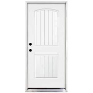 36 in. x 80 in. Element 2-Panel Plank Wht Primed Steel Prehung Front Door Right-Hand Inswing w/ 6-9/16 in. Frame