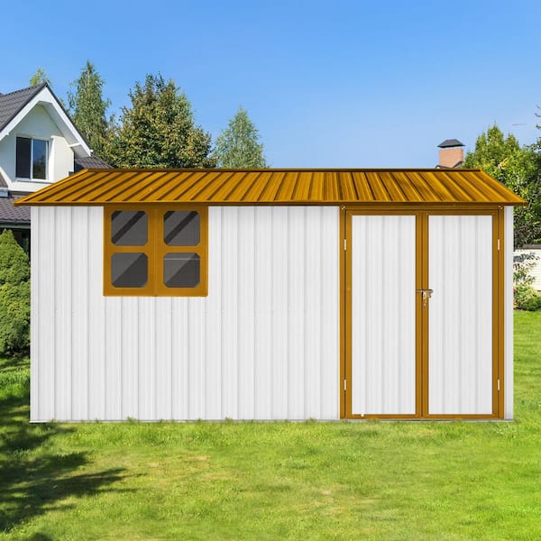 12 ft. W x 140 ft. D White& Yellow Outdoor Metal Shed Garden Shed ToolShed with Window & Lockabla Doors (120 Sq. Ft）