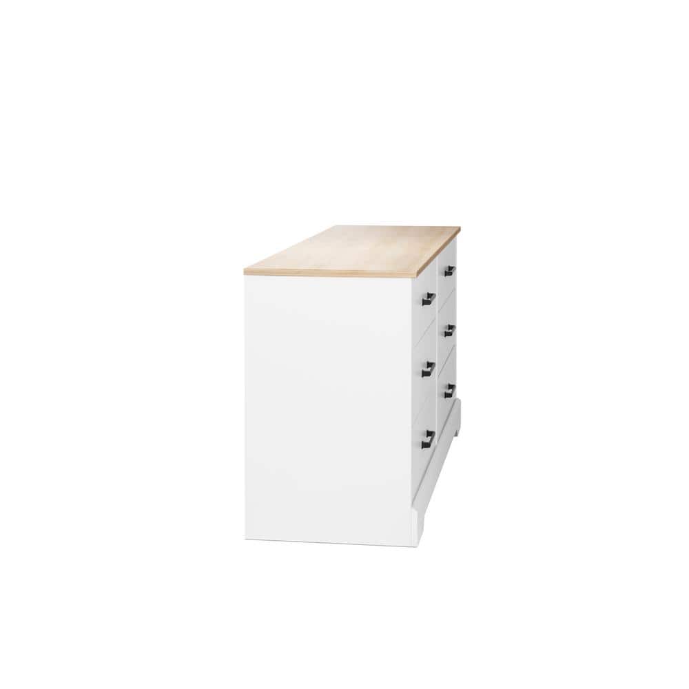 Rustic White and Oak Double Dresser with Six Drawers