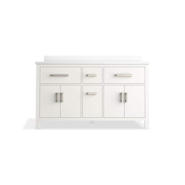 Kresla 61in. Double Sink Freestanding White Bath Vanity with White Quartz Top Assembled