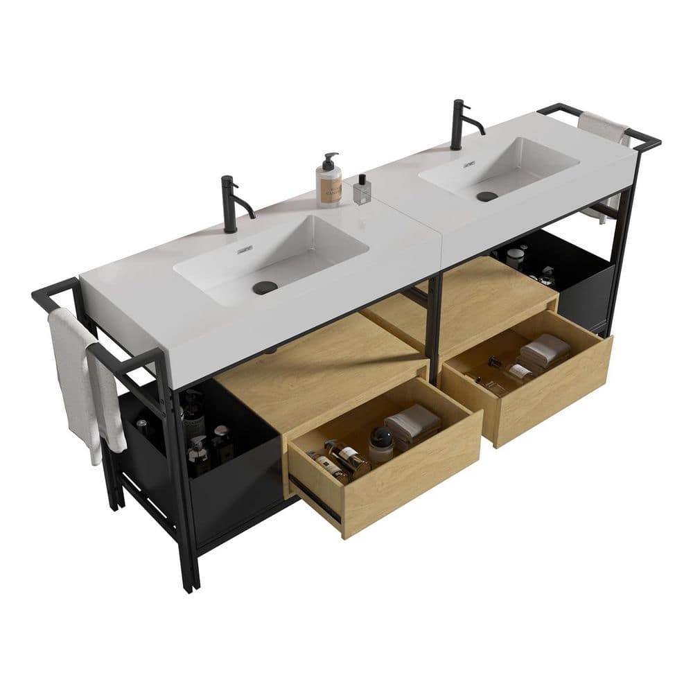72 in. Industrial Style Modular Oak Bath Vanity with White Engineered Stone Top Open Storage Bin and Adjustable Towel price history on PriceWatchPro