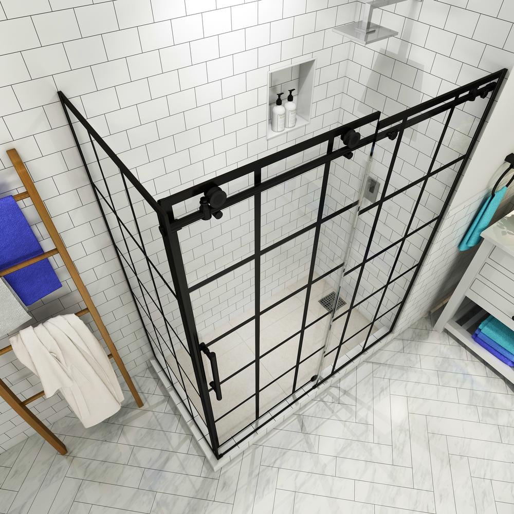 Matte Black Frameless 60" x 76" Sliding Shower Enclosure