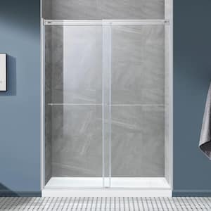 Ivy 60 in. W x 78.74 in. H Sliding Frameless Shower Door in Satin Nickel Finish with Clear Glass