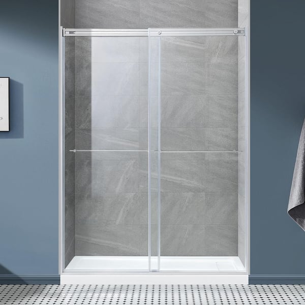 OVE Decors Ivy 60 in. W x 78.74 in. H Sliding Frameless Shower Door in Satin Nickel Finish with Clear Glass
