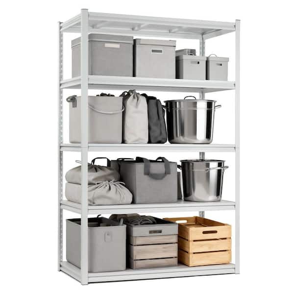 5-Shelf Steel Heavy Duty Freestanding Garage Storage Shelving Unit in White (47.2 in. W x 72 in. H x 23.6 in. D)