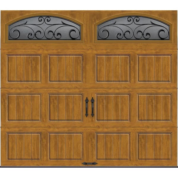 Clopay Gallery Steel Short Panel 8 ft x 7 ft Insulated 6.5 R-Value Wood Look Medium Garage Door with Decorative Windows