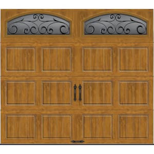 Gallery Steel Short Panel 8 ft x 7 ft Insulated 18.4 R-Value Wood Look Medium Garage Door with Decorative Windows